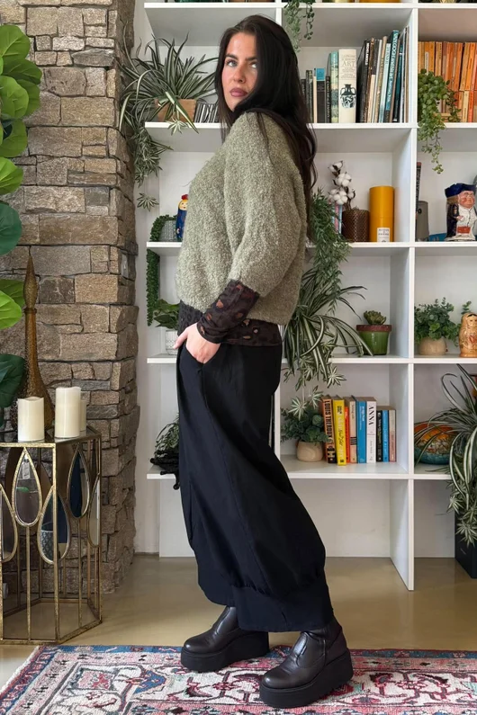 Lola Boucle Slouch Knit Soft Khaki